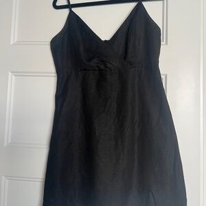 Black Linen-Look Mini Dress